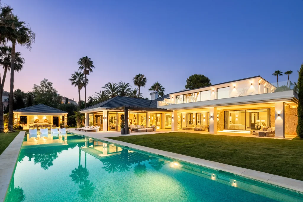 backyard of calle oslo marbella home for sale on the golf course